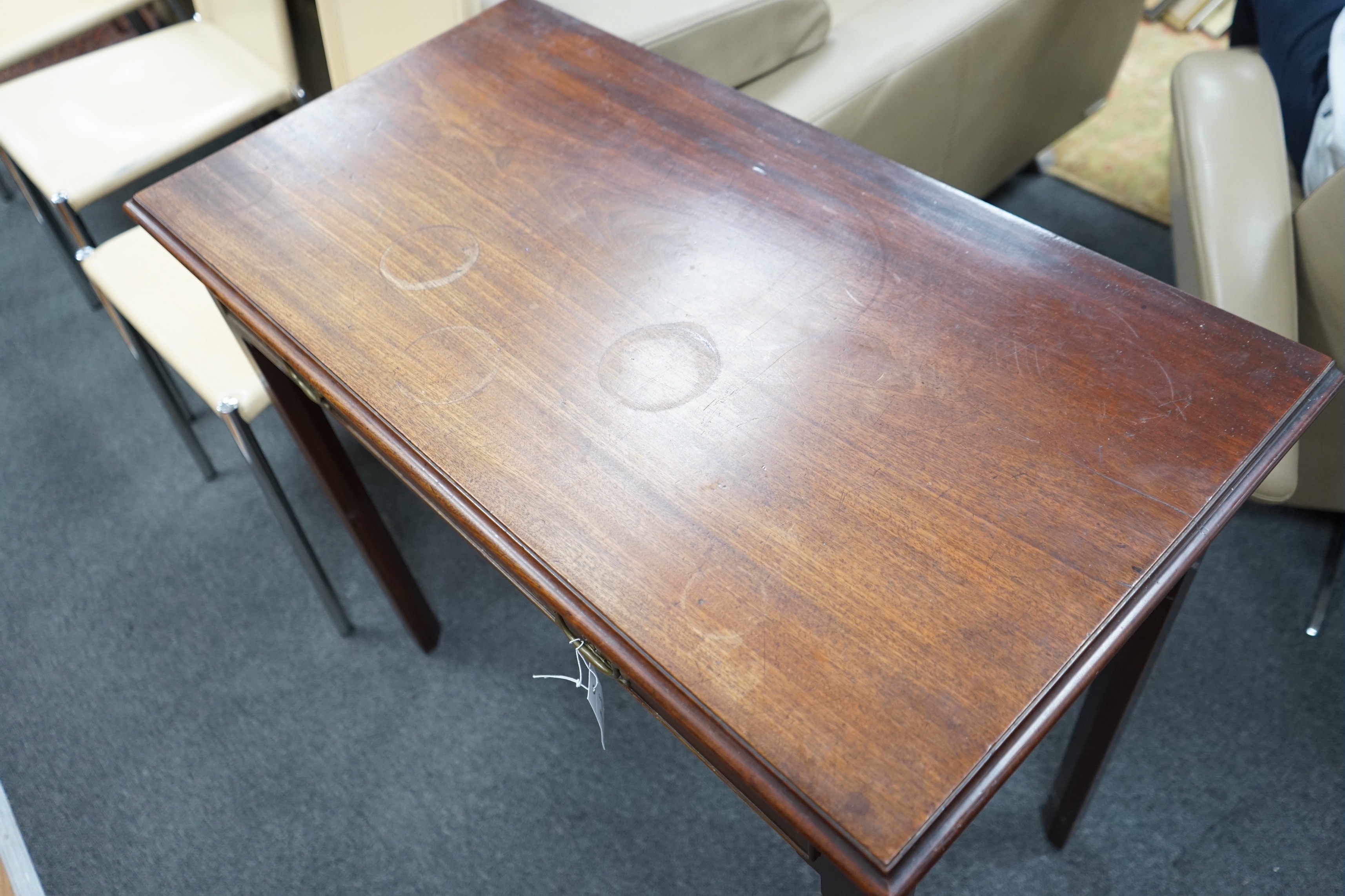 A George III mahogany single drawer side table, width 86cm, depth 45cm, height 76cm